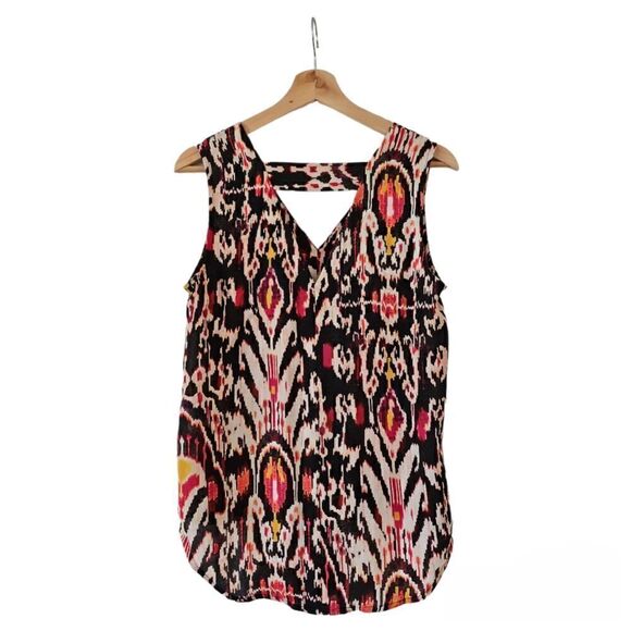 2/$15 ANA Women Blouse Top Black Pink Tie Dye Pattern Cut Out Back Sleeveless S - Picture 3 of 7